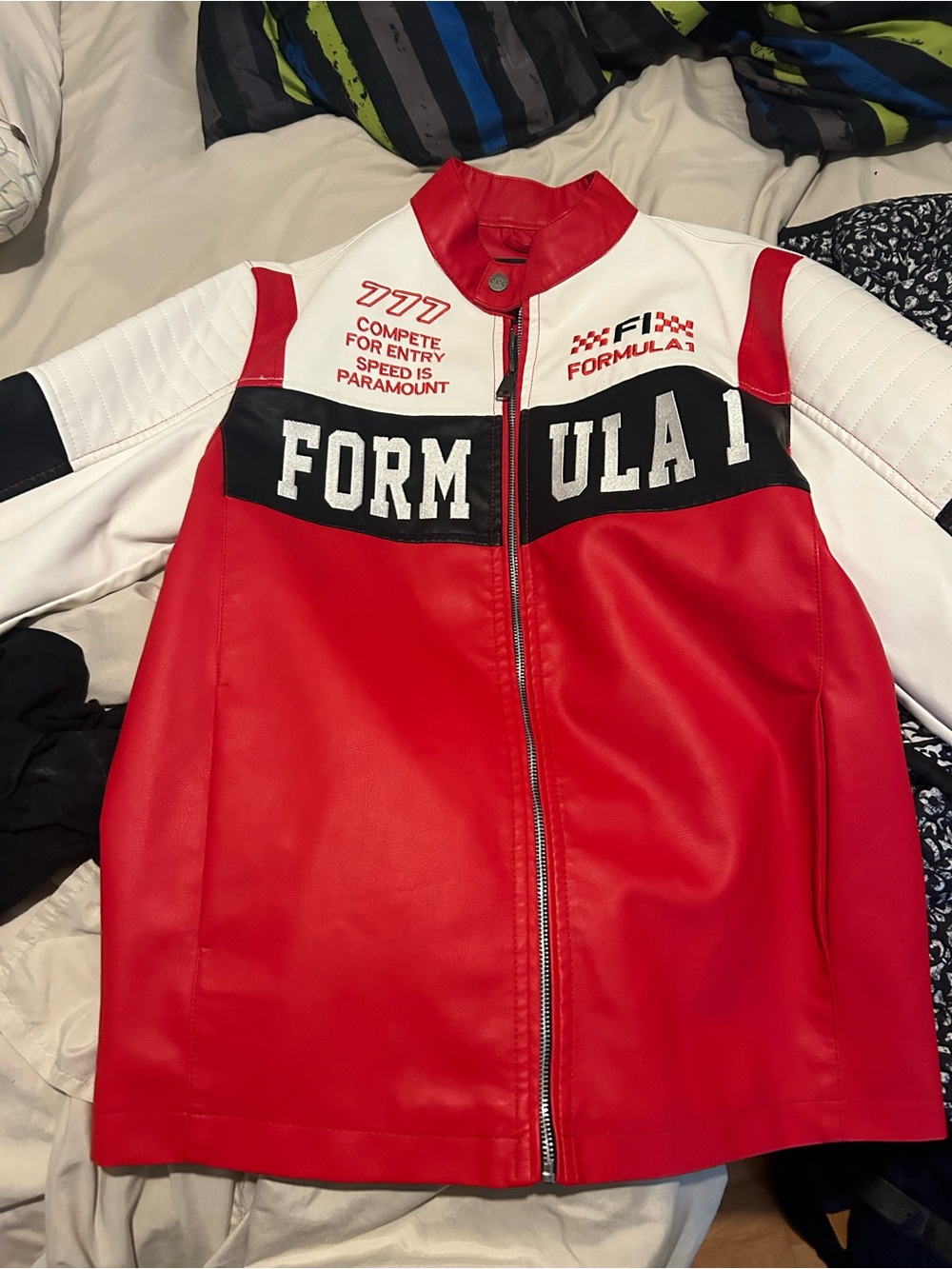 Red and White Men's Racing-Style Bomber Jacket